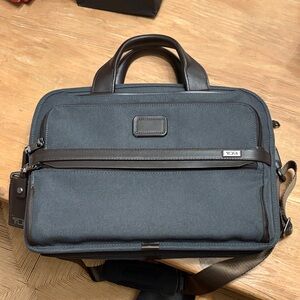 TUMI Men's Charcoal and Dark Brown Briefcase